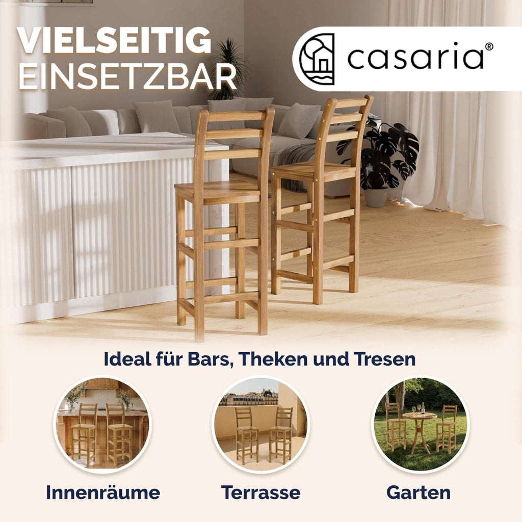 ® Set 4 Sgabelli Rustici in Legno con Schienale per Esterno 75cm con Poggiapiedi Sgabello Bar Giardino Cucina