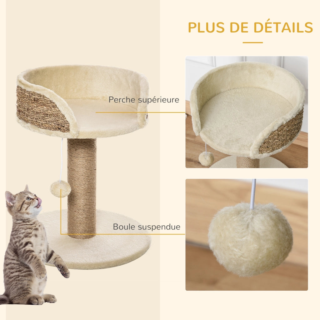 Albero tiragraffi per gatti con piattaforma e pompon ¨C zephmum ¨C 40x40x49 cm sisal beige