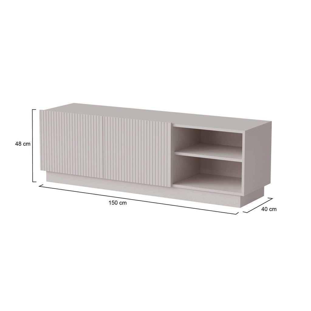 Mobile porta TV Finita, Madia da salotto con due ante battenti, Design minimal e moderno, 150x40 h48 cm, Beige