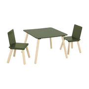 Tavolo quadrato per bambini con 2 sedie, verde oliva