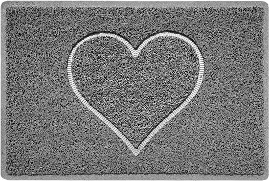 Tappetino per Porta a Forma di Cuore con Tessuto a Relievo (Solo per Esterno), Piccola Dimensione (60x40cm), Grigio