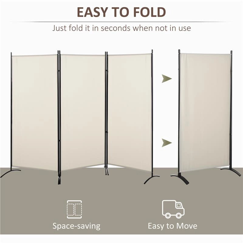 PARAVENTO SEPARÉ DA INTERNO A 3 PANNELLI PIEGHEVOLE IN METALLO E POLIESTERE, 253X50X182CM, BEIGE