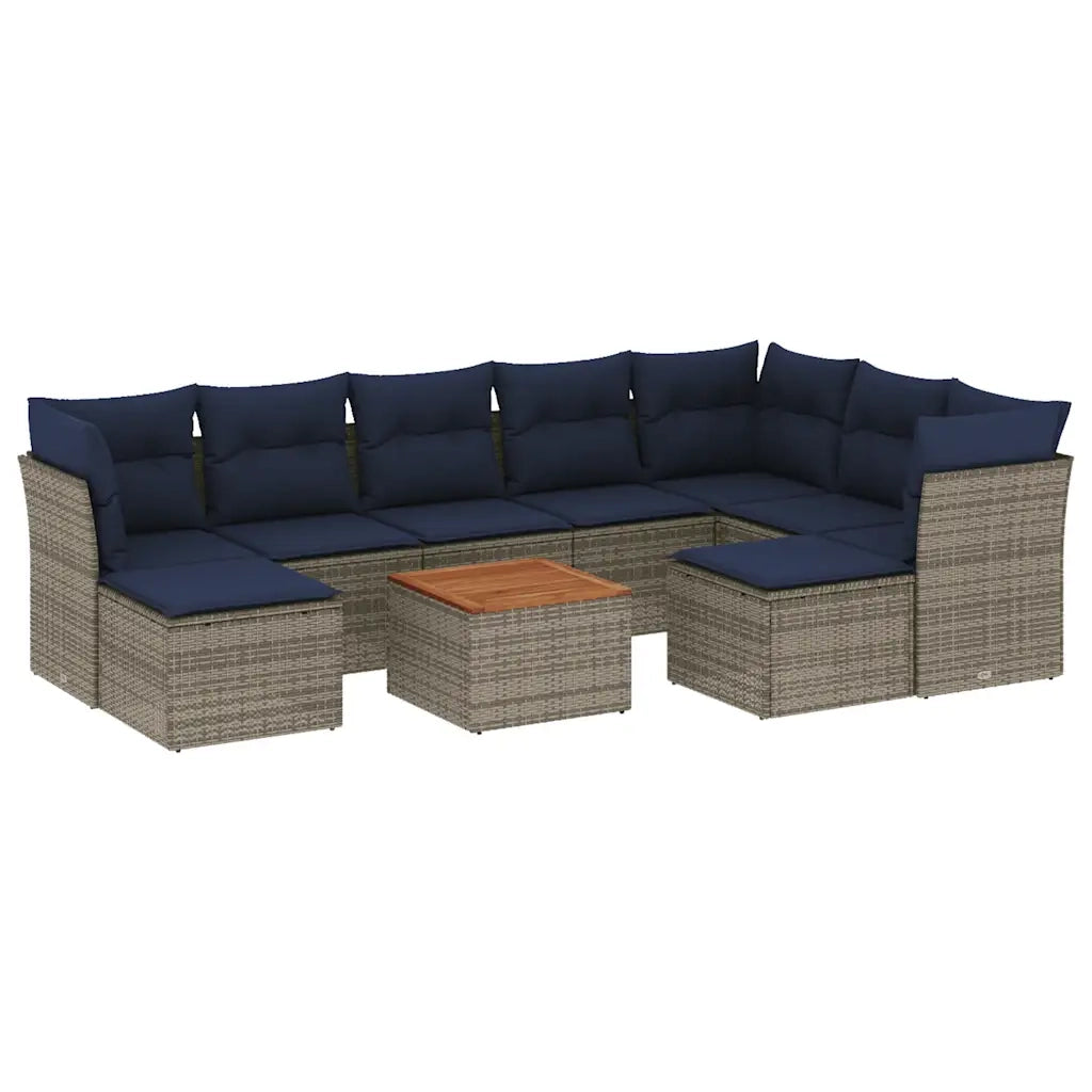Set Divani da Giardino 10 pz con Cuscini Grigio in Polyrattan 3256299