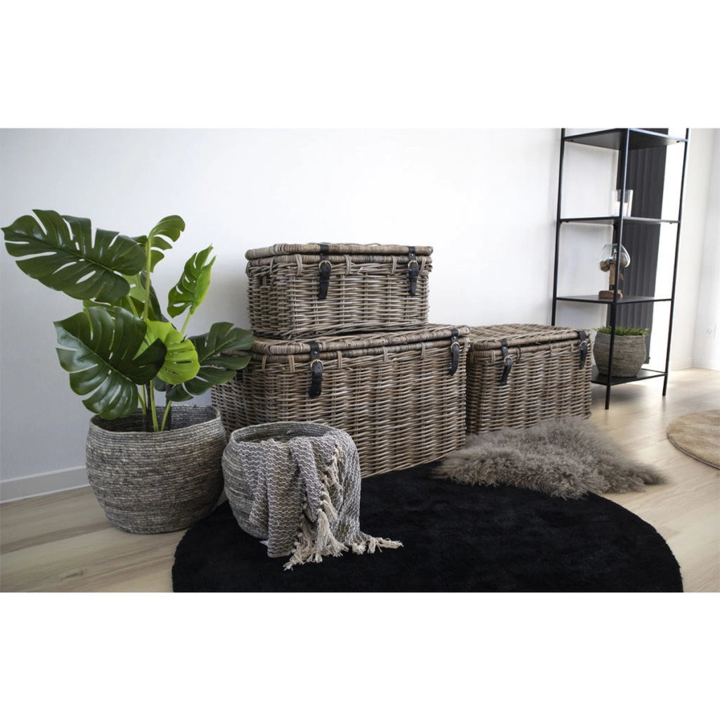 Set di 3 Cesti Portaoggetti Depok, Marrone, Rattan, 81x51x48 cm