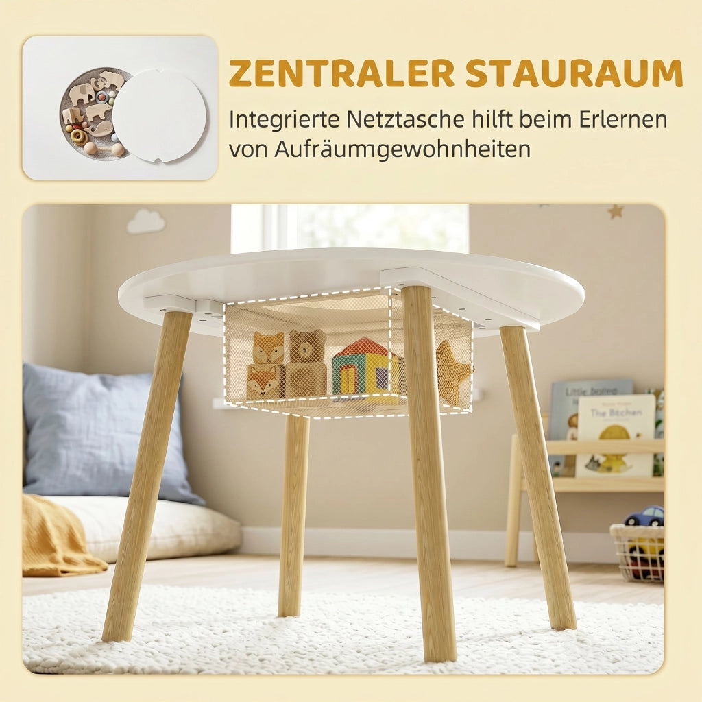 Set tavolo e sedie per bambini con contenitore ¨C Xylo ¨C Legno bianco e naturale 3 pezzi