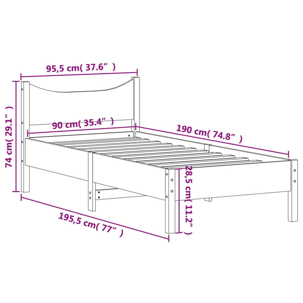 Letto senza Materasso Marrone Cera 90x190 cm in Legno di Pino