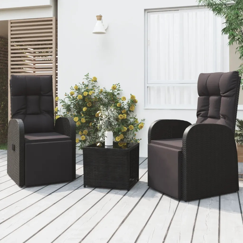 Set Mobili da Giardino 3 pz Nero Polyrattan e Acciaiocod mxl 76412