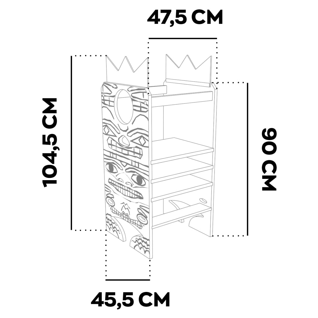 Totem - Torre Montessoriana Multifunzione 3 in 1 per Bambini da 24 Mesi 47,5x104,5x 45,5 cm con Lavagna e Canestro in Legno