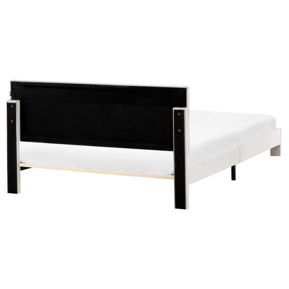 Letto matrimoniale 160 x 200 cm Bianco Sporco Rivestimento in velluto 4ft con cassetti Testiera Base a doghe Moderno