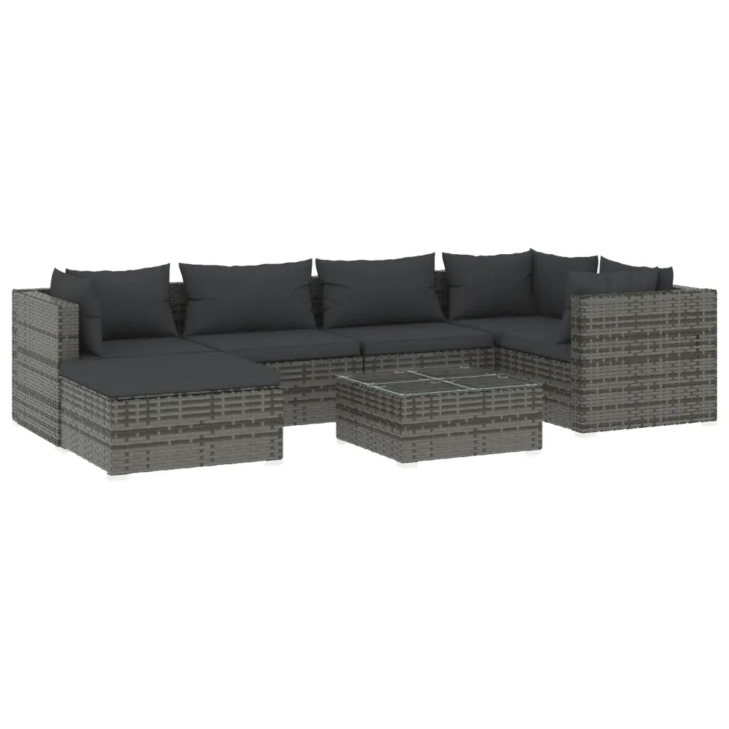 Set Divani da Giardino 7 pz con Cuscini in Polyrattan Grigio cod mxl 53042