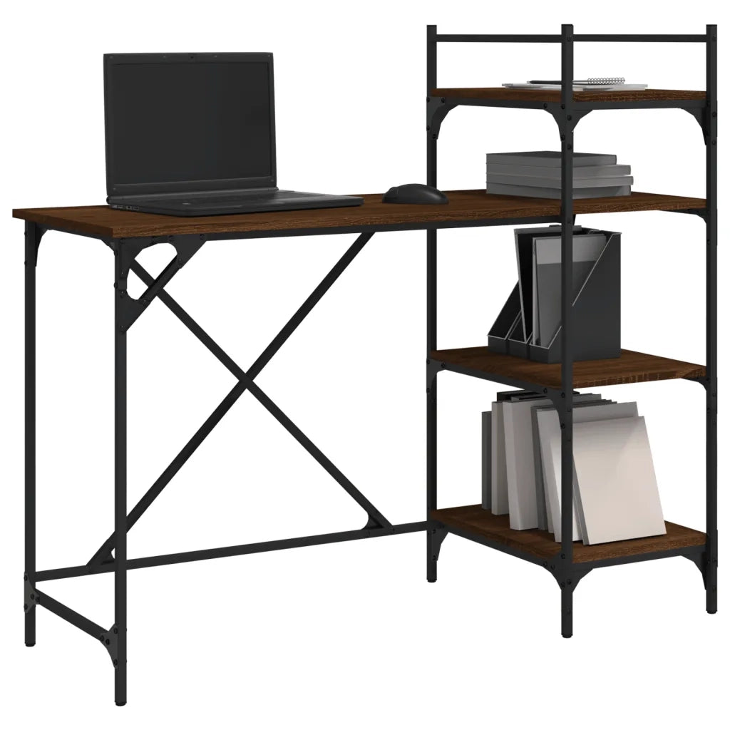 Scrivania | Tavolo da Ufficio per Computer con Scaffali Rovere Marrone 120x47x109cm