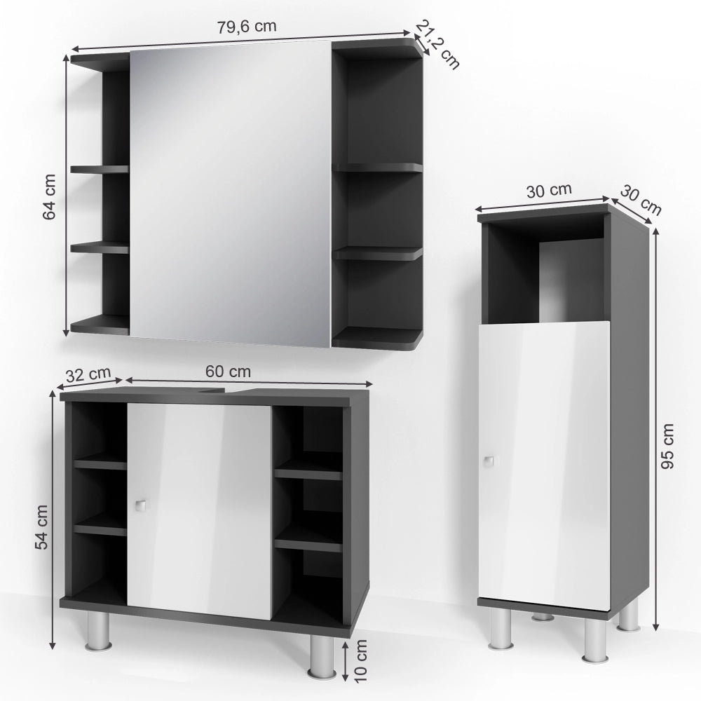 Vicco Set mobili bagno Antracite 3 parti
