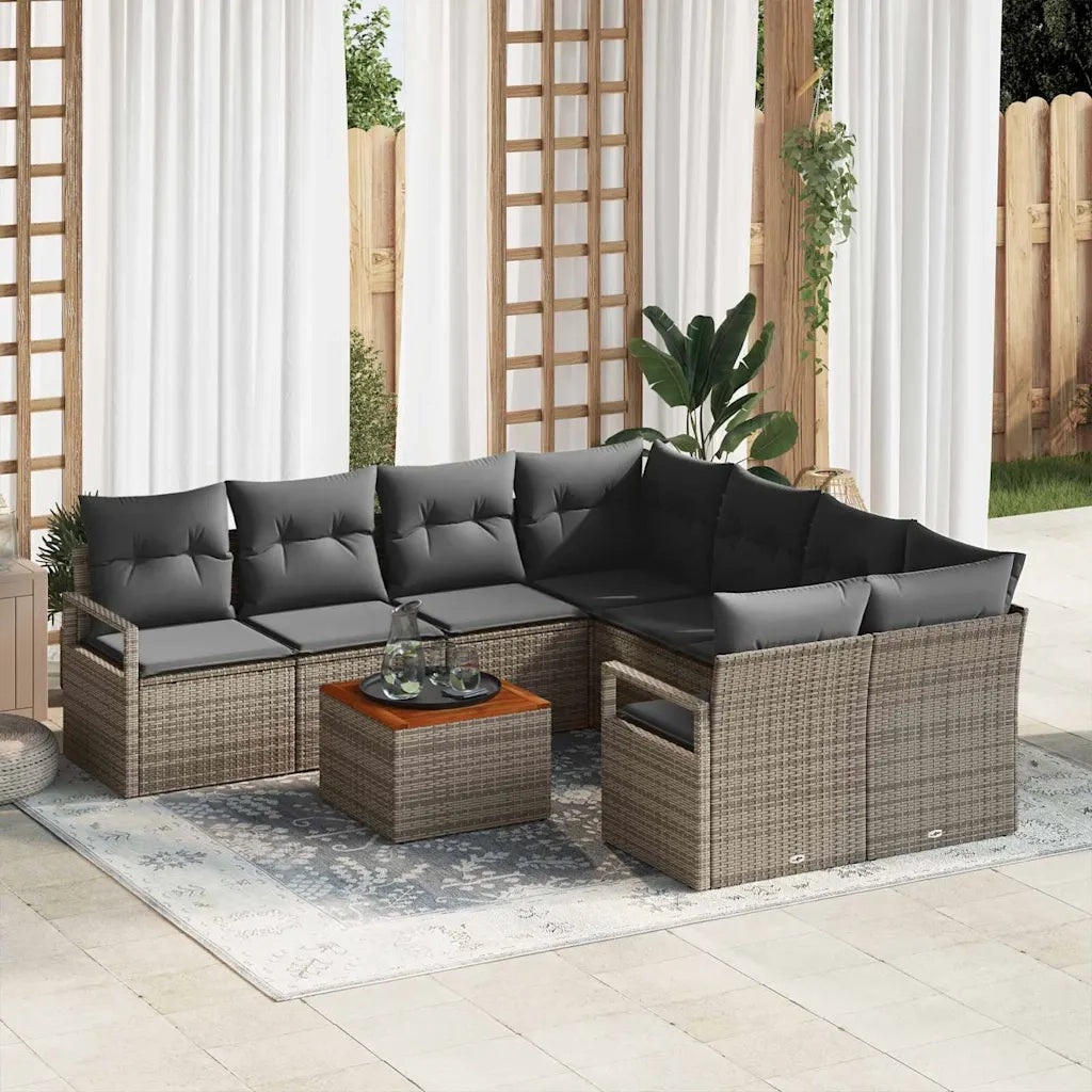 Set Divano da Giardino 9 pcs Grigio polyrattan