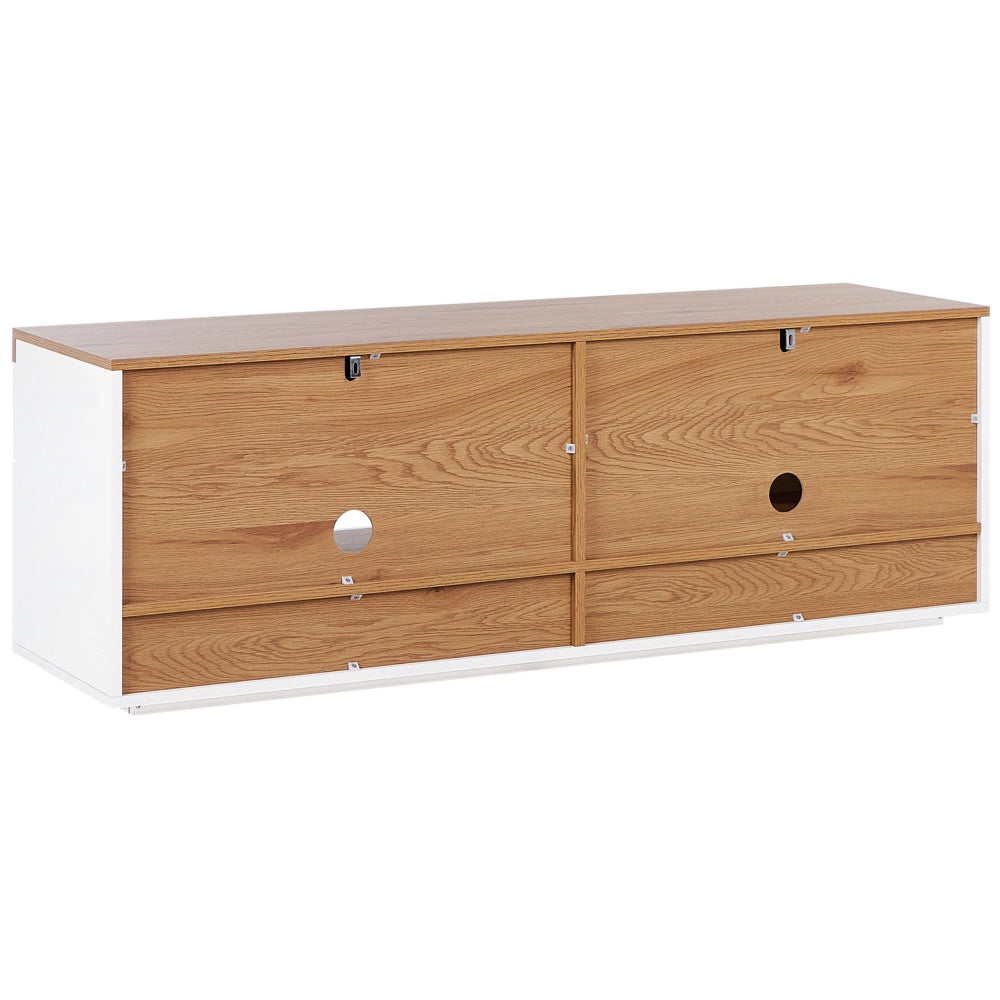 Mobiletto da TV marrone e bianco con 4 cassetti 2 ripiani e foro per cavi 140 x 40 cm