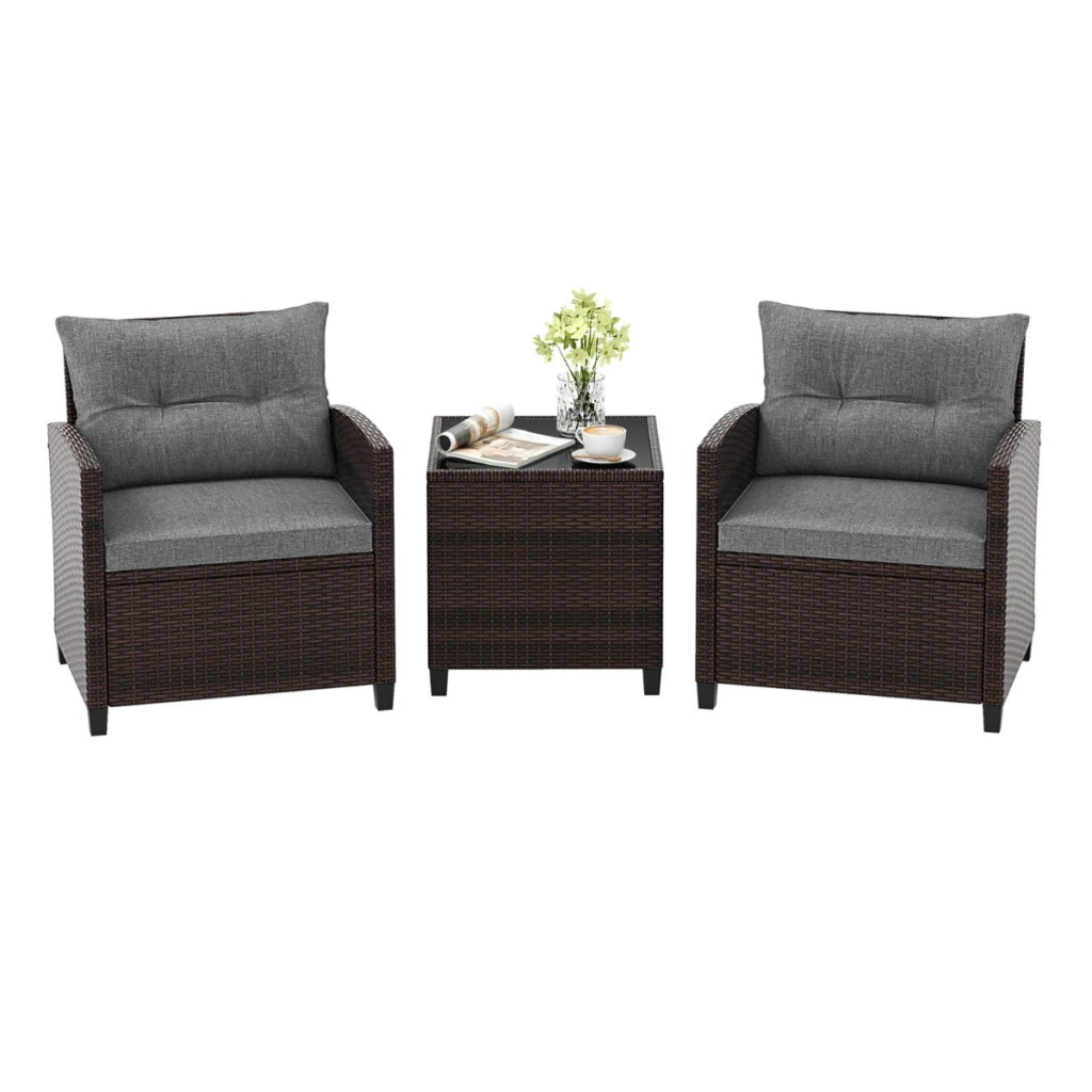 Set di 3 pezzi di mobili da patio, Per portico e balcone e giardino e cortile e bordo piscina Grigio