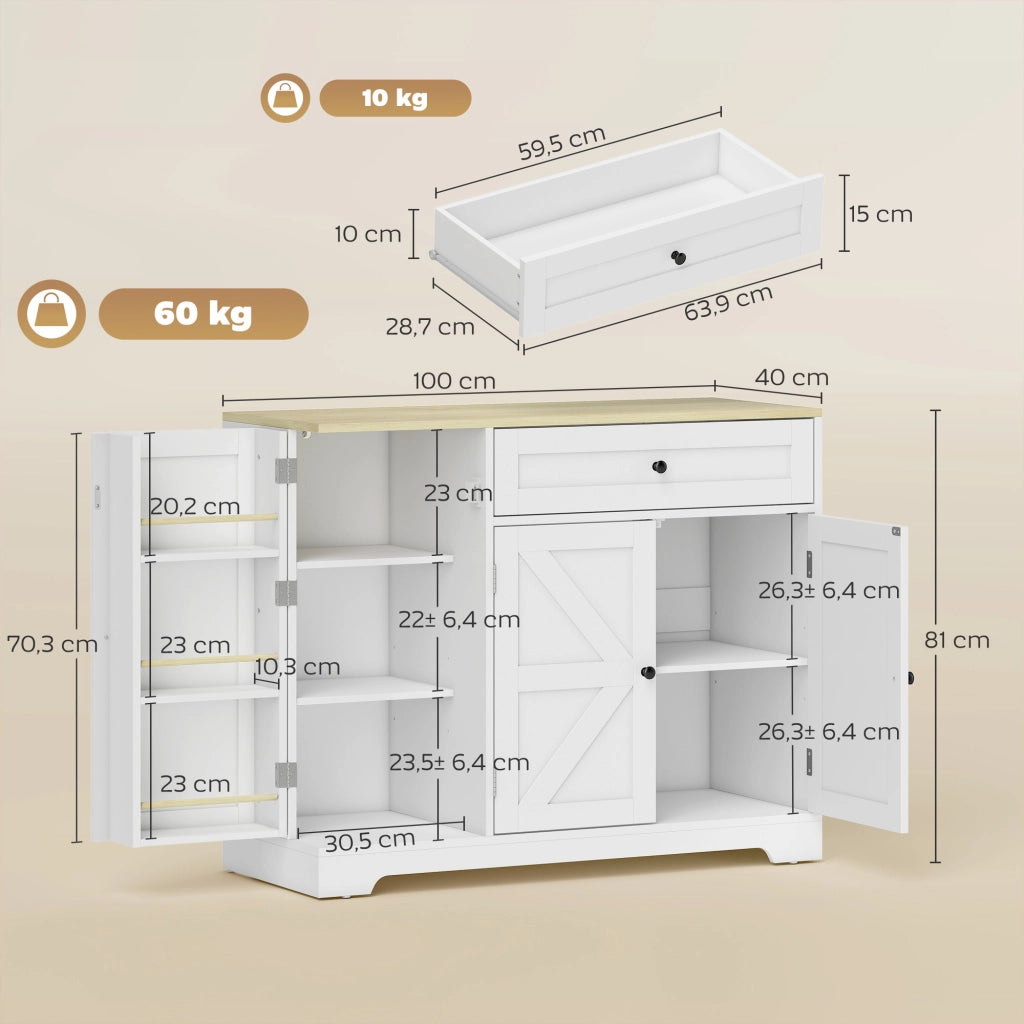 Credenza Rustica con Ante Scorrevoli ¨C zephmum ¨C Bianco 80x40x90
