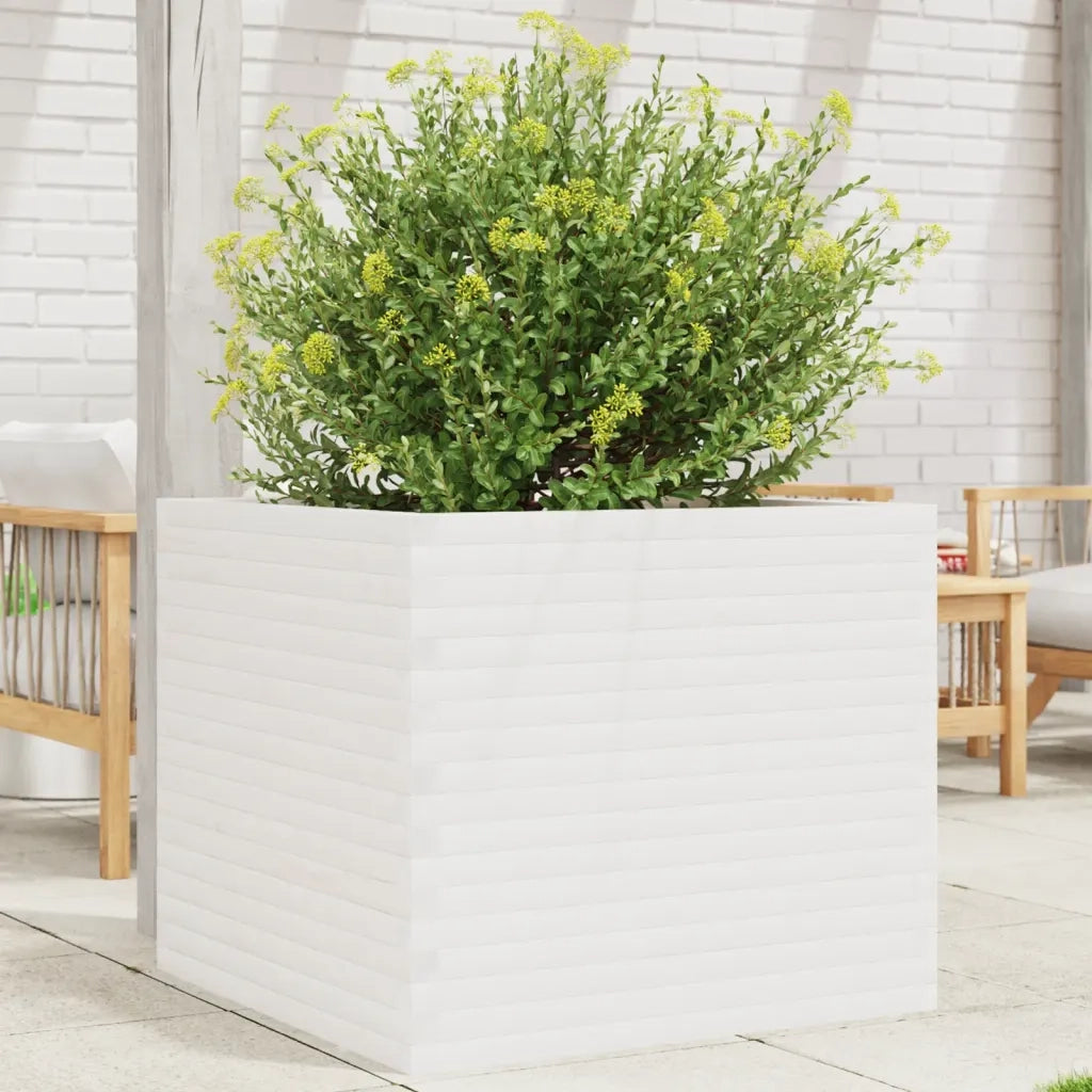 Fioriera | Cassetta per fiori | Vaso da Giardino Bianca 80x80x68,5cm Legno Massello di Pino