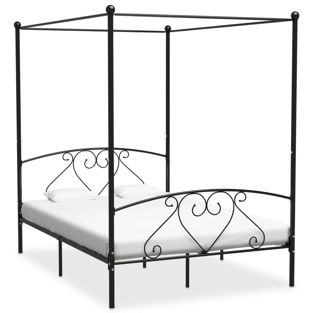 Letto a Baldacchino Nero in Metallo 160x200 cm  cod mxl 64499