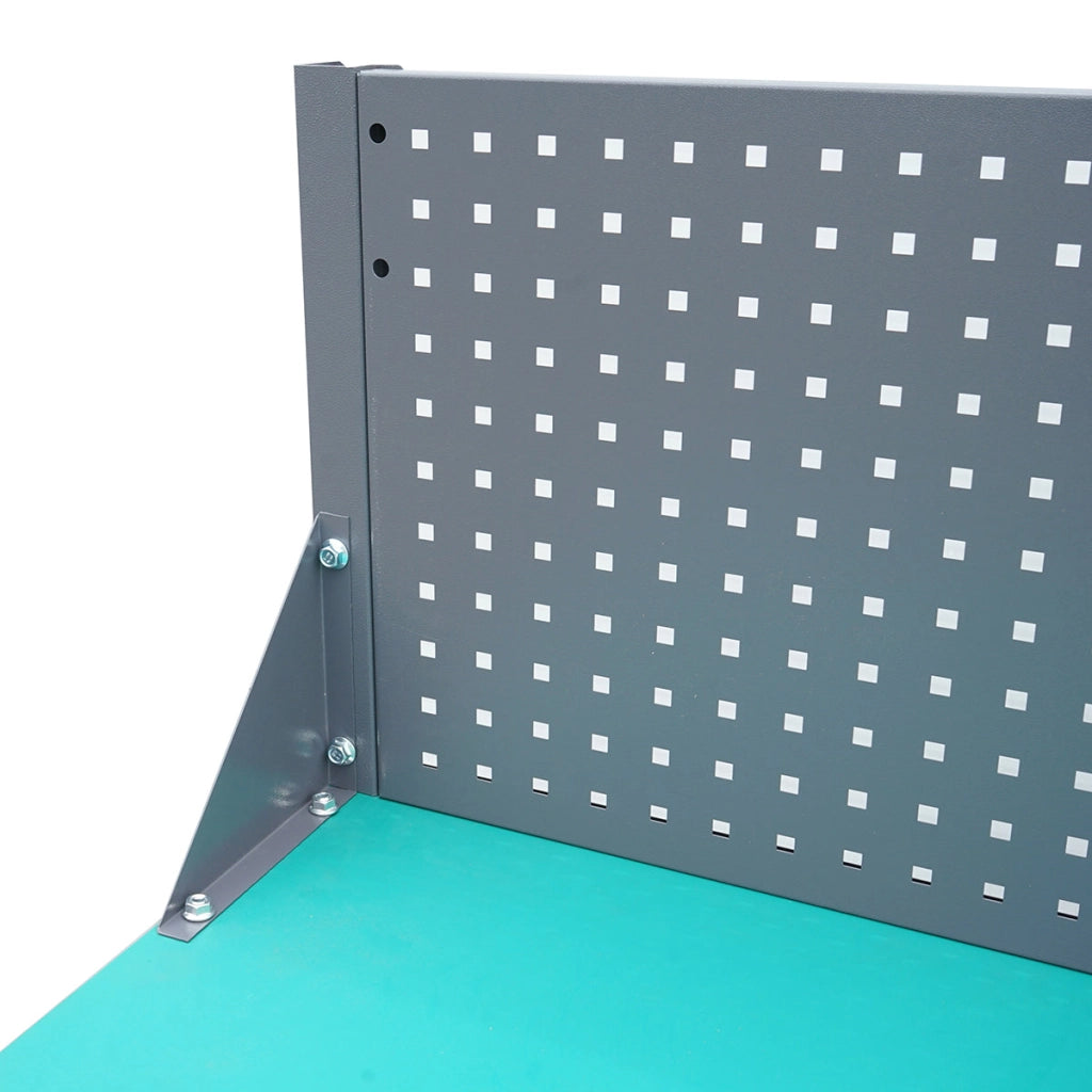 Tavolo, banco da lavoro da officina con presa 220V e pannello forato 1800x750x800+450mm