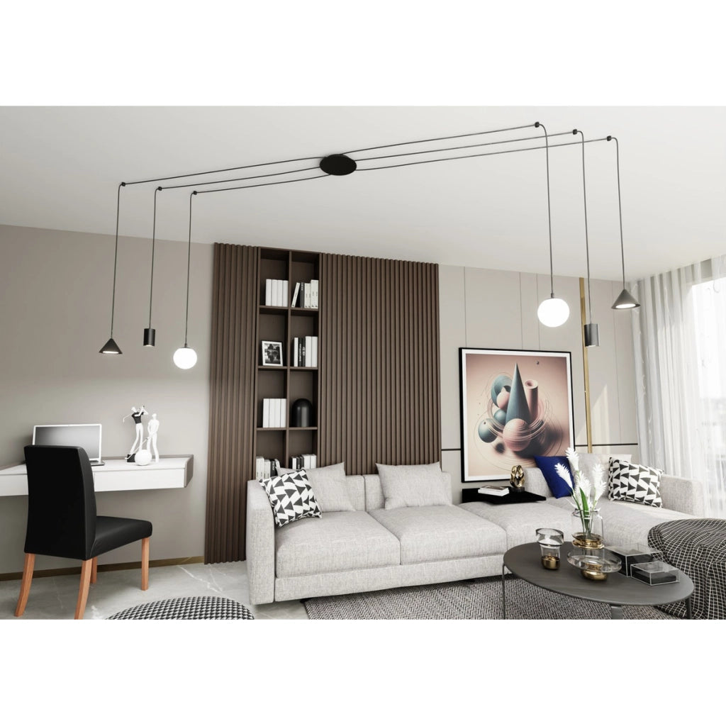 Lampada a sospensione Fuji in acciaio nero opaco