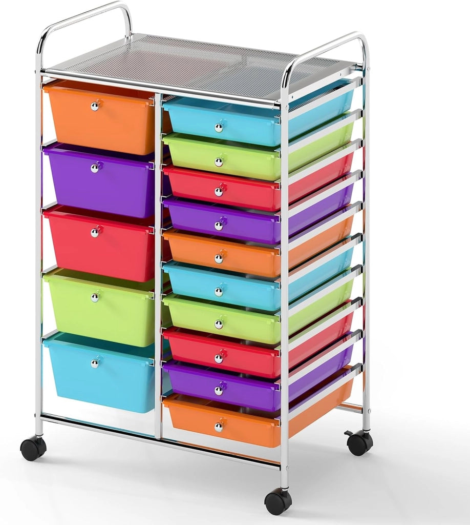 Carrello con 15 cassetti, impilabile, per cassetti, da cucina, bagno, ufficio, 63 x 37 x 87 cm (bianco)
