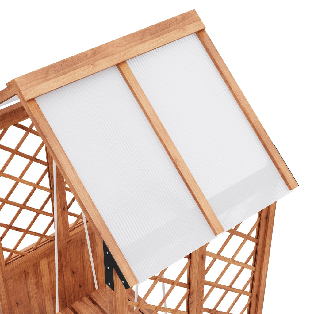 Fioriera Con Grigliato E Altalena; Tetto PC Anti-UV; Legno Massello Marrone; per Giardino Terrazza Balcone 163¡Á142¡Á70 cm