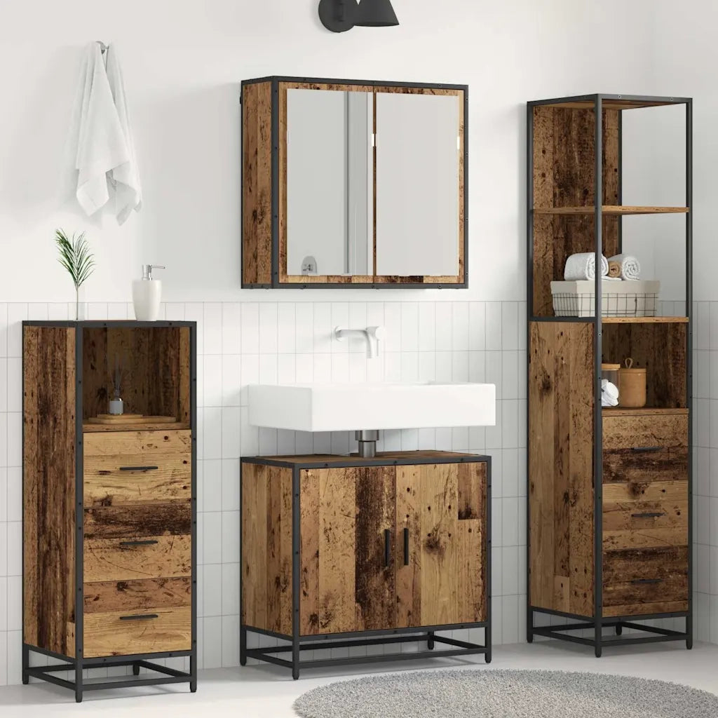 Set di mobili per il bagno con cassetto 4 pcs Legno vecchio 3402375