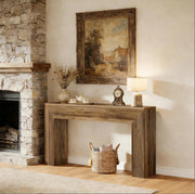 Tavolo consolle 160x30 cm in MDF marrone con elementi scanalati