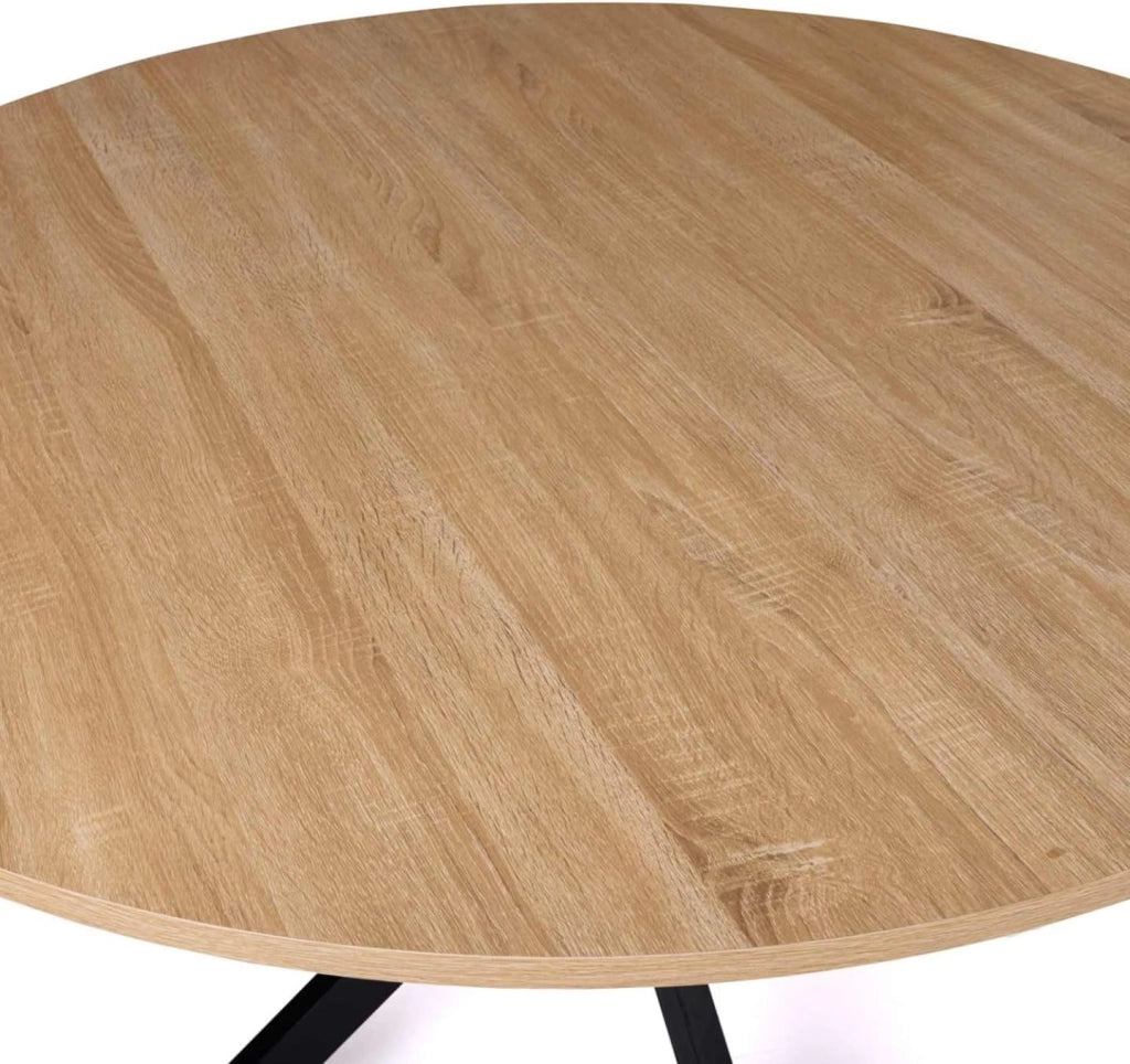 IDMarket - Tavolo da pranzo rotondo ALIX, legno e gambe a ragno nere, 4-6 persone, 110 cm