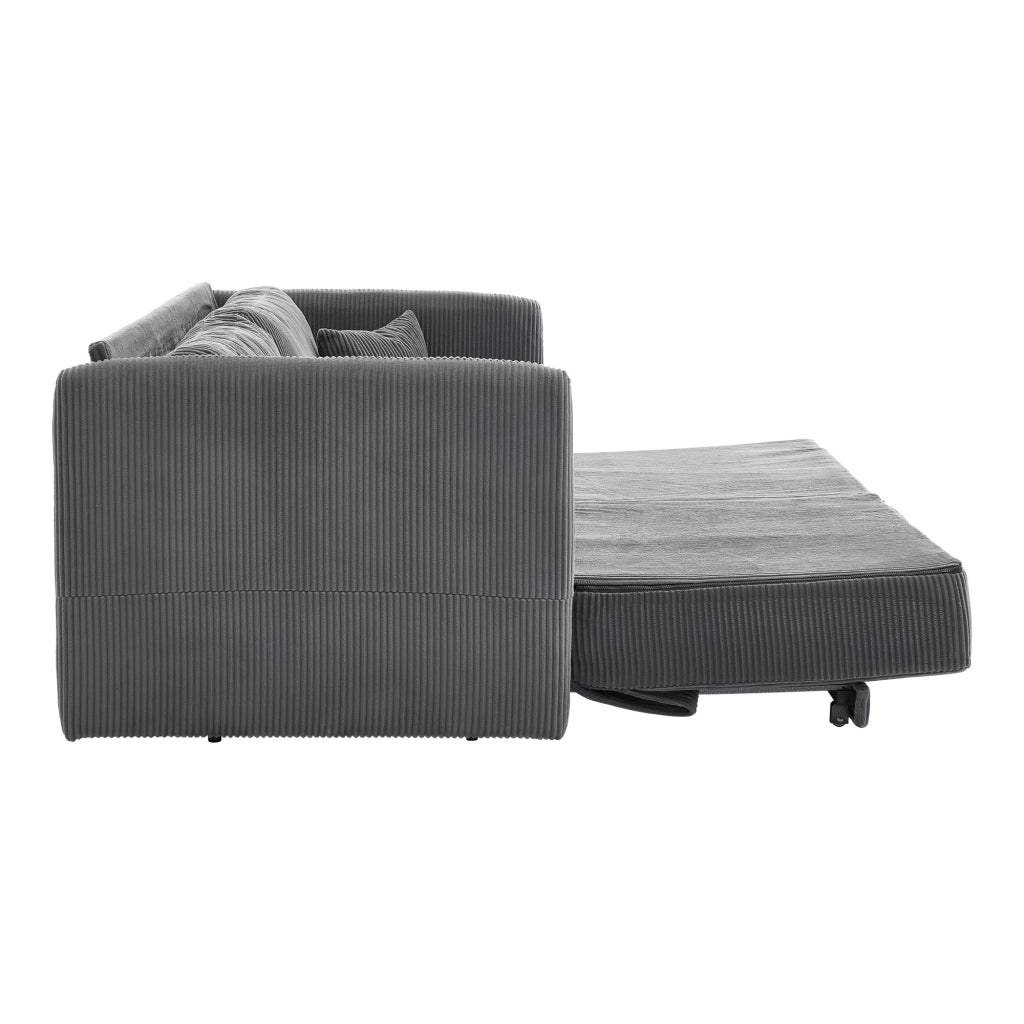 Divano letto convertibile in velluto a coste con struttura in metallo e cuscini memory grigio 182 × 88 × 84 cm
