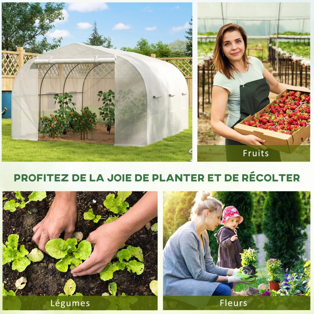 Serra da giardino tunnel ¨C zephmum ¨C Acero galvanizzato bache PE bianco 3.5x3x2 m