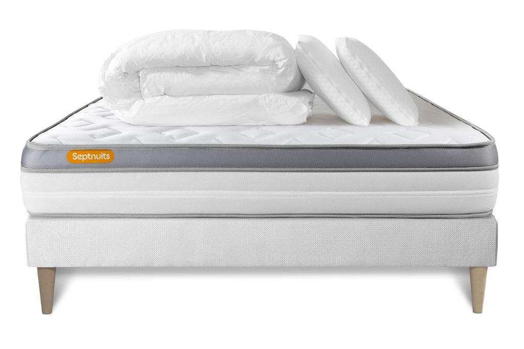 Pacchetto letto completo - Materasso 180x200cm + Box spring con doghe (kit) + 2 cuscini + Piumino - Memo Zen