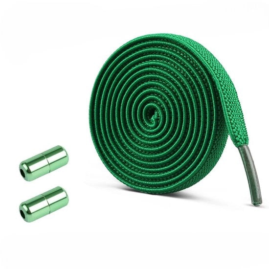 Due paia di cinture elastiche piatte con chiusura metallica, cinture elastiche senza laccetto per bambini e adulti, cinture sportive per tutti i tipi di scarpe (larghezza della cintura 6 mm, lunghezza 1 m) - verde