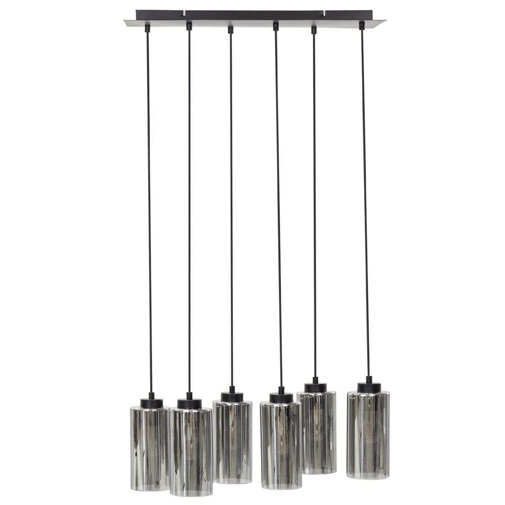 Lampada a sospensione Base in ferro grigio e nero Paralume in vetro fumé 6 punti luce Accessori per la casa Illuminazione