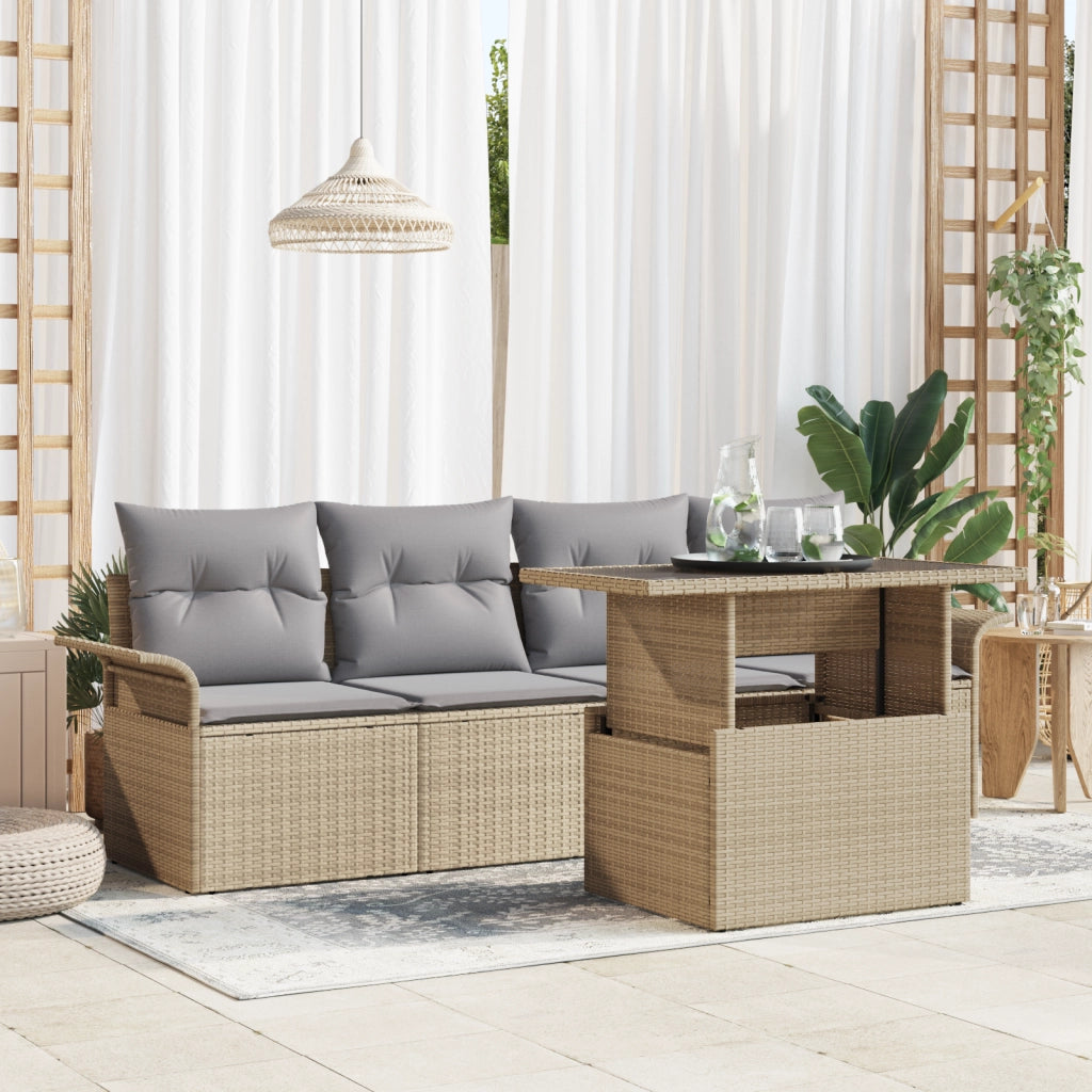 Set Divano Giardino 5 Pezzi con Cuscini Beige Polyrattan