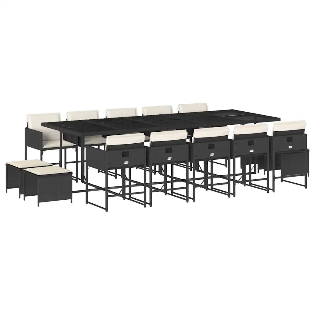Set da Pranzo da Giardino 15 pz con Cuscini Nero in Polyrattan 3211350