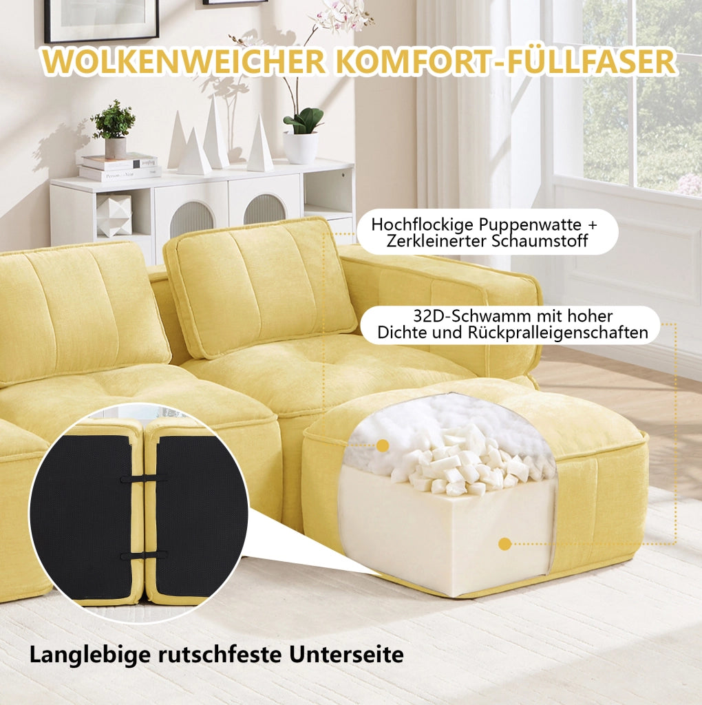 Divano modulare 198x93x67 cm con seduta profonda in poliestere giallo
