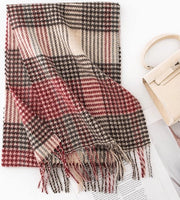 Sfondrato in lana 100% - Scialle per donne - Plaid scialle invernale - Scialle plaid per donne - Scialle plaid caldo - Scialle plaid confortevole - 160x30cm - Pied-de-poule rosso e nero