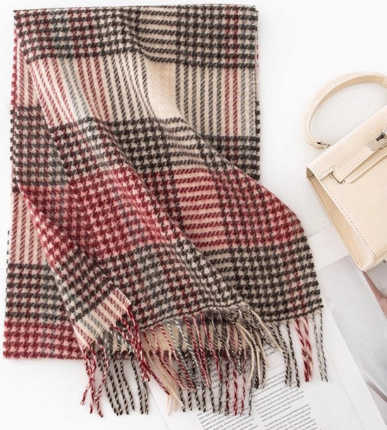 Sfondrato in lana 100% - Scialle per donne - Plaid scialle invernale - Scialle plaid per donne - Scialle plaid caldo - Scialle plaid confortevole - 160x30cm - Pied-de-poule rosso e nero