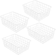 Cassa di Archiviazione Robusta - 4 Stuks - 28 x 22 x 12 cm - Metallo Bianco con Design a Filo - Maniglie in Acciaio - Scatola di Archiviazione