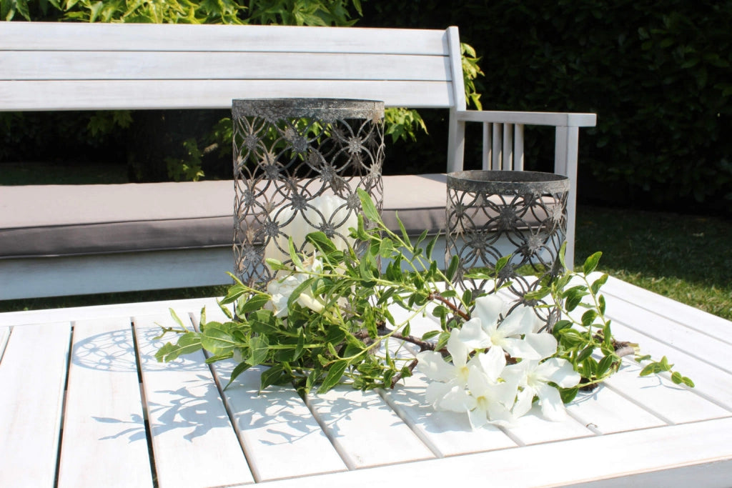 Set Salotto da Giardino Divano 2 Poltrone e Tavolino con Cuscini in Legno Bianco