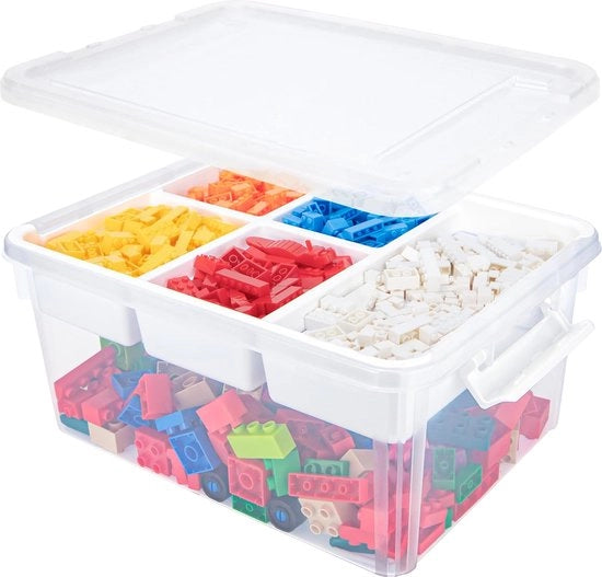 Scatola multifunzionale da 17 QT con tavolo da lavoro rimovibile - Scatola da stivaggio con contenitori per cucito, perle, medicinali, attrezzi e Lego (bianca)