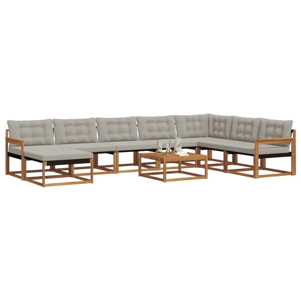 Set di divani da esterno 9 pcs Grigio Naturale e Chiaro