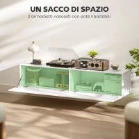Mobile TV Sospeso per Televisori da 45"-55"-65" con 2 Armadietti e Ante a Ribalta, 140x33x29.8 cm, Bianco