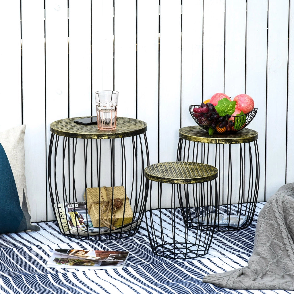 Tavolino da Giardino ¨C zephmum ¨C Nero, Metallo, Rattan, Apilabile