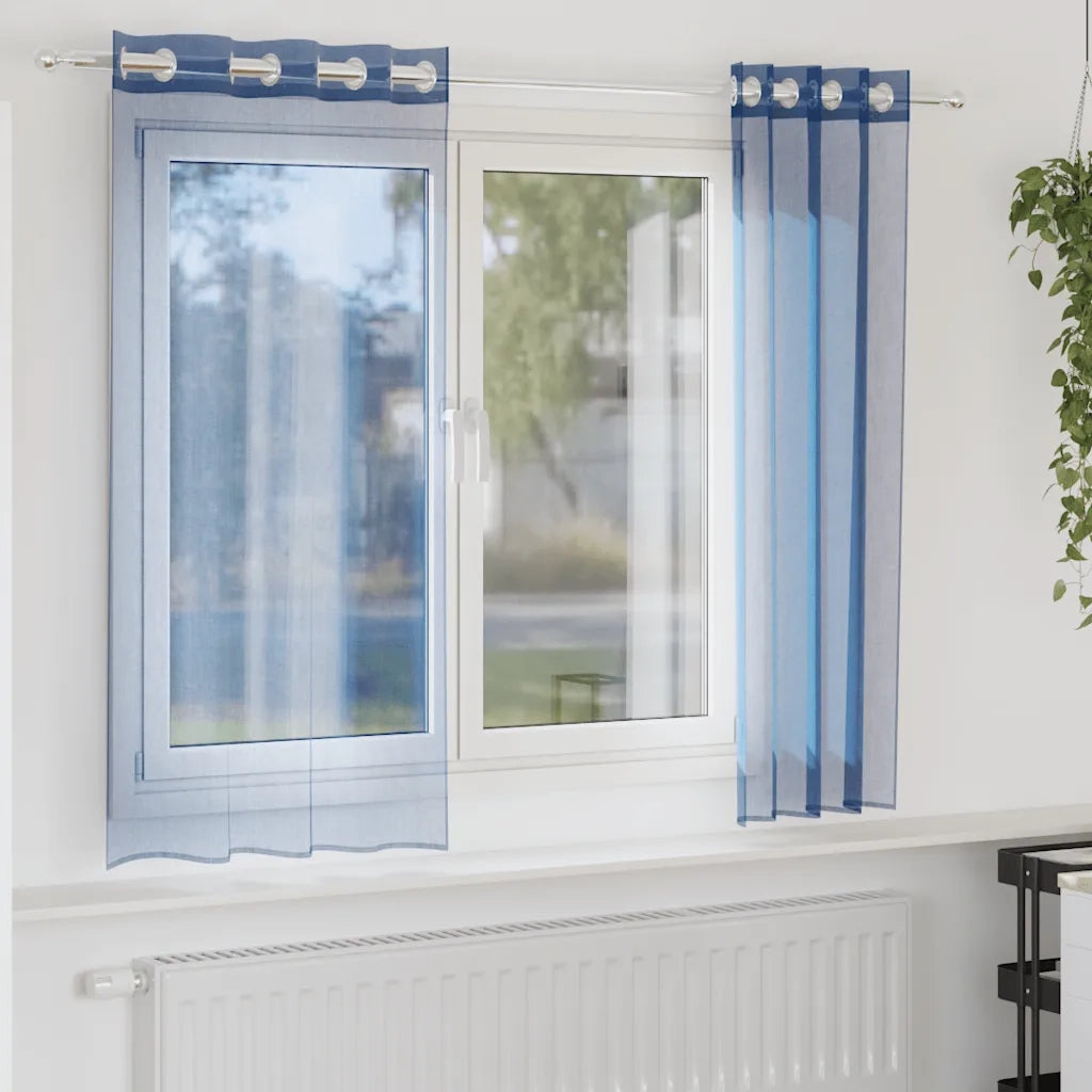 vidaXL Tende in Voile con Occhielli 2 pz Blu Reale