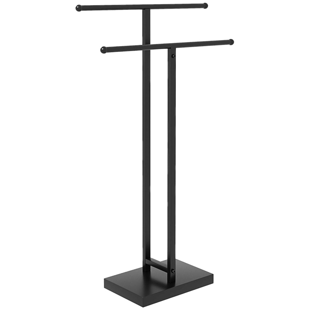 Portasciugamani a colonna 2 livelli in metallo ¨C zephmum ¨C nero 50x18.5x85 cm