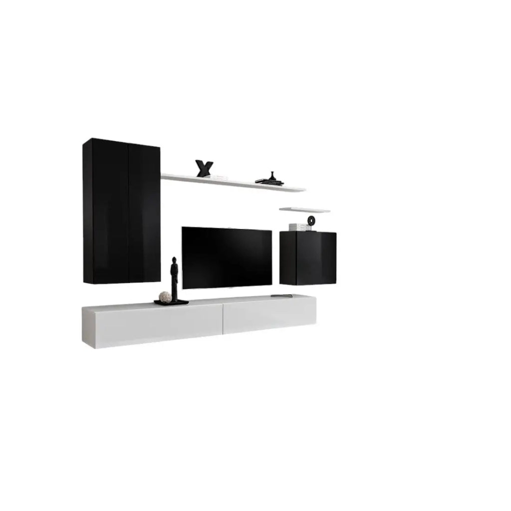 Set mobile soggiorno collezione SWITCH II design, colori nero e bianco lucido.