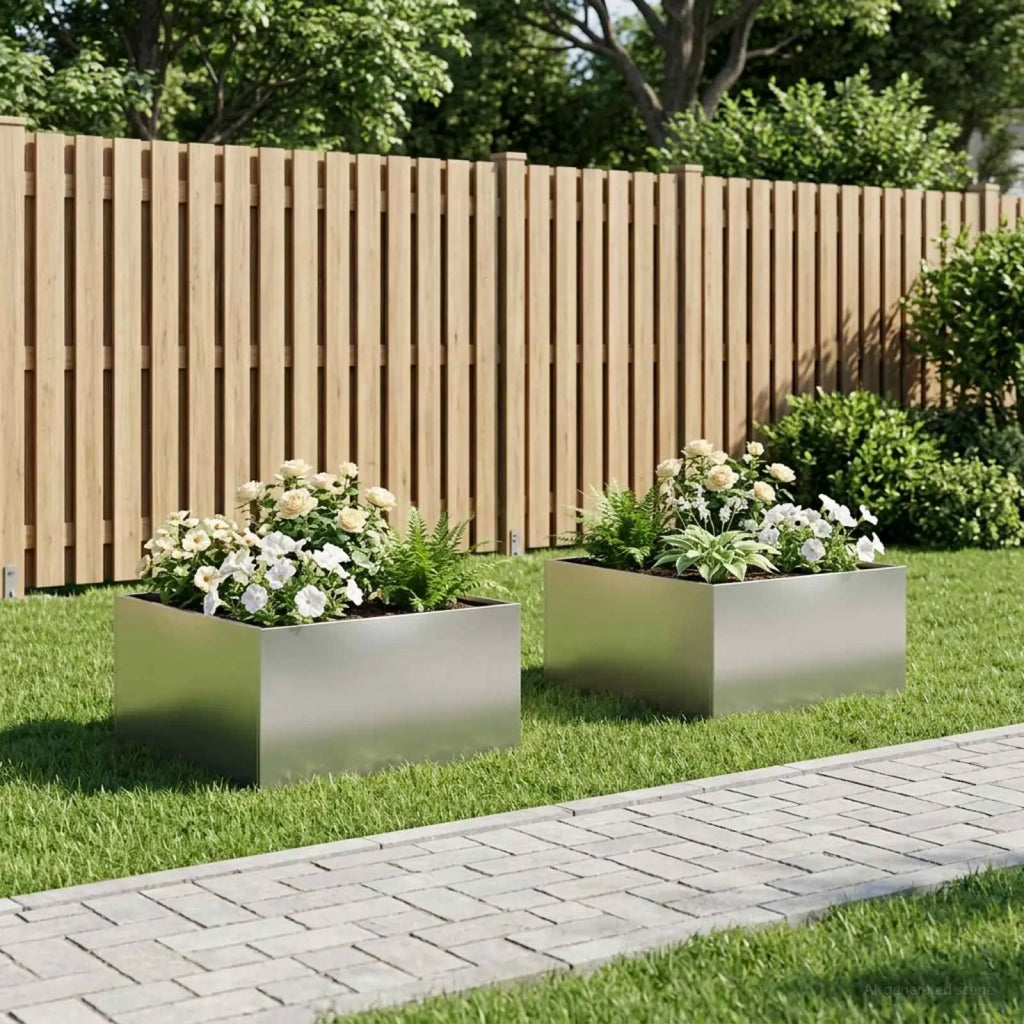 Vaso da giardino 2 pz Argento 100 x 100 x 40 cm Acciaio Inox 8005129