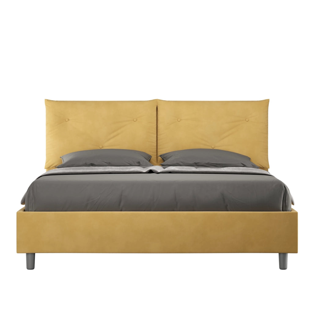 Letto Matrimoniale 160x190 cm con Rete e Contenitore Giroletto con Alzata Comoda Imbottito in Microfibra Appia Ocra